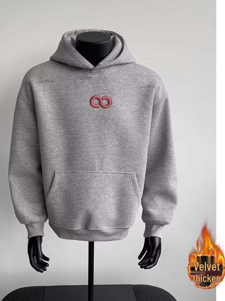 Heavyweight Embroidered Unisex Hoodie - Trendy American Casual High Street Sweatshirt for Autumn/Winter, Plus Velvet, Perfect for Couples