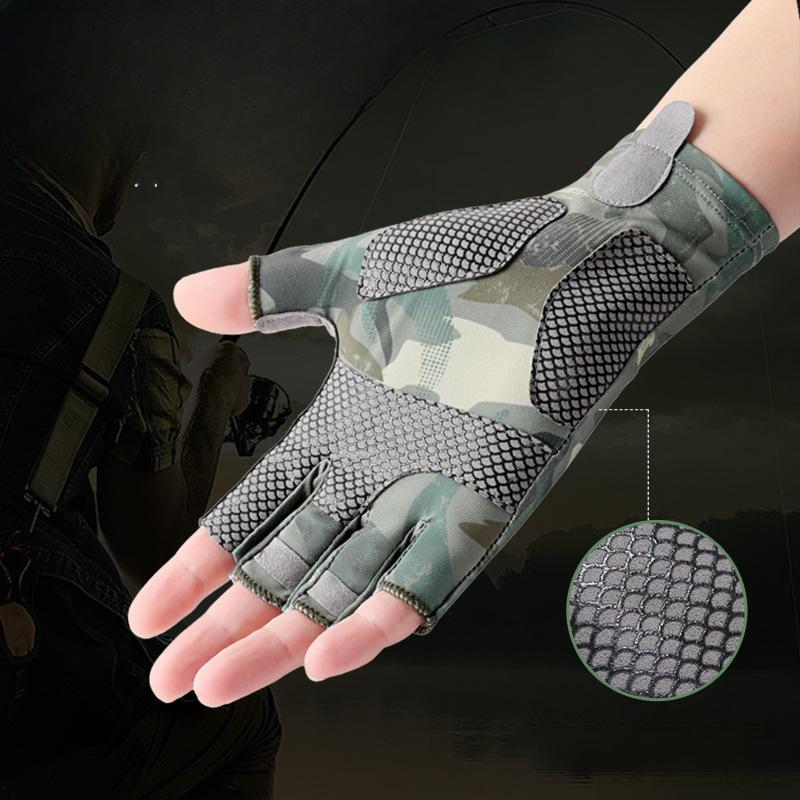 Summer Fishing Gloves Men's Thin Driving and Riding Breathable Ice Silk Road Outdoor Fishing Half Finger Sun Protection Gloves