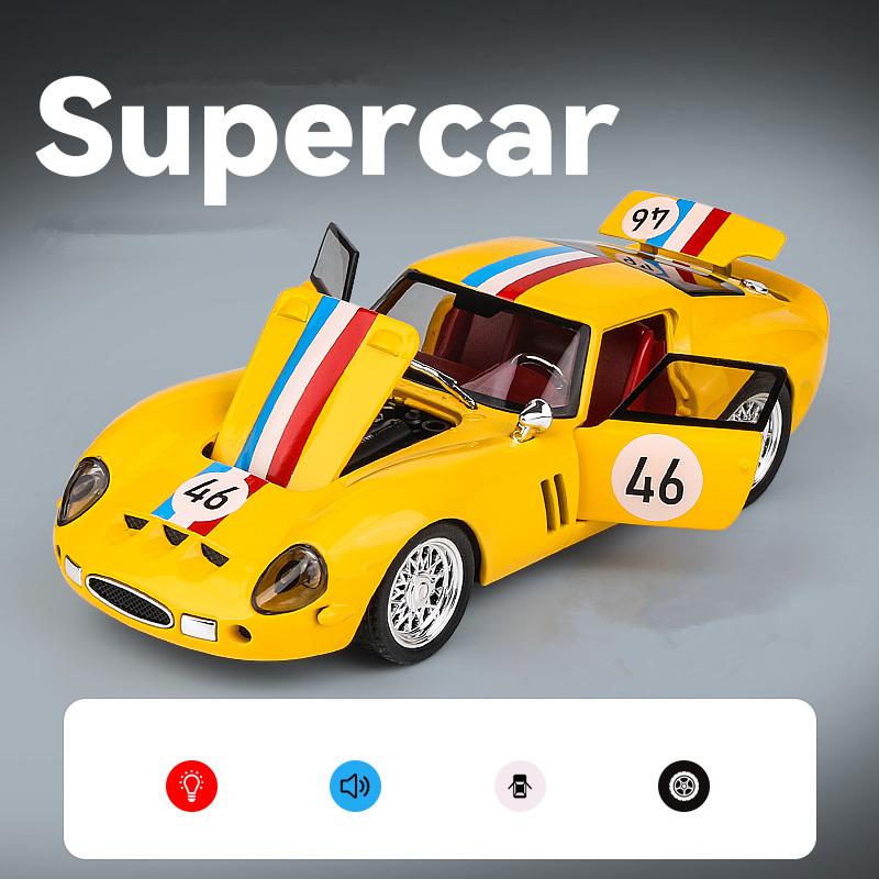 1:32 250 GTO Alloy Sports Car Model Diecasts Metal Track Racing Car Vehicles Model Simulation Sound and Light Childrens Toy Gift