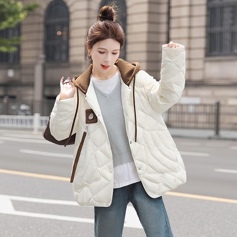 Sisbyshop Women's 90% Down Color Block Hooded Loose Jacket