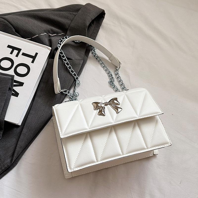 Rhombus Chain Bag Women'S Autumn High-Value Fashion Bow Versatile Shoulder Messenger Bag Small Square Bag