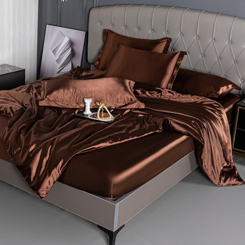 Summer double-sided ice silk mattress four-piece set silky smooth and cool silk three-piece set bed sheet quilt cover light luxury bedding cool