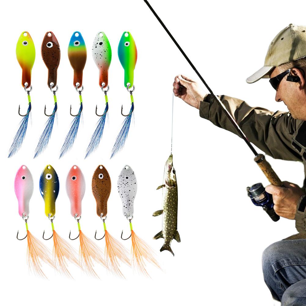 10Pcs Crank Spinner Baits 360 Degree Rotating Sinking Hook Lures Reflective Spinner Spoon Hard Bait for Saltwater Freshwater