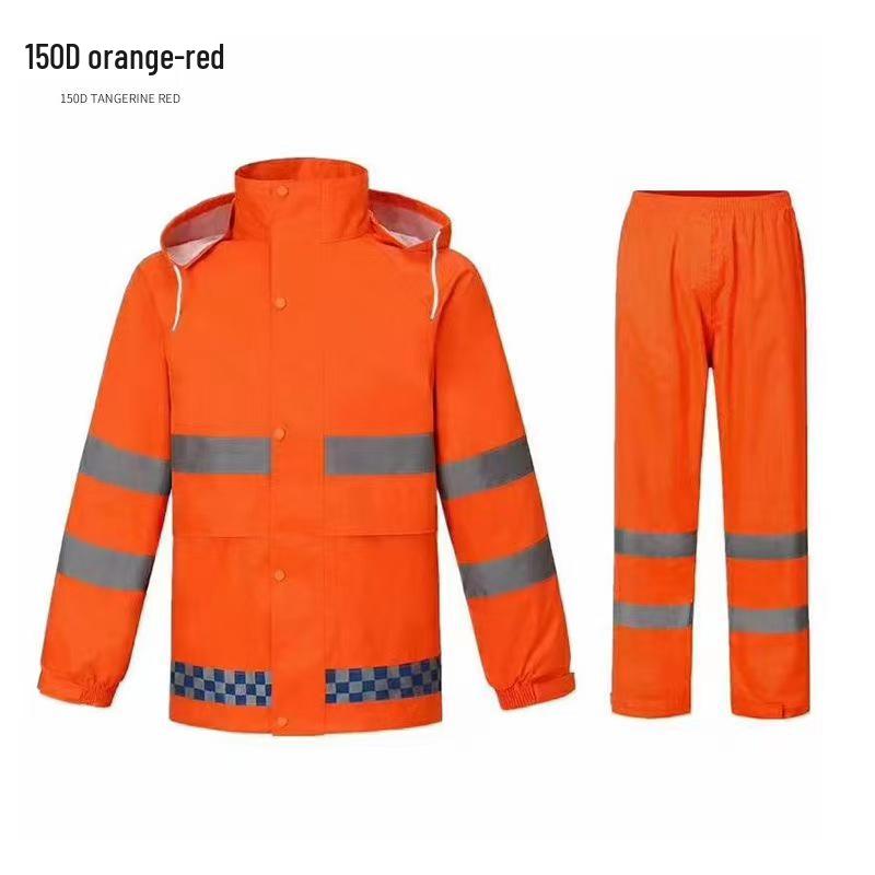 Reflective Raincoat & Pants Set - Thickened PU Oxford Cloth for Traffic & Sanitation, Stormproof