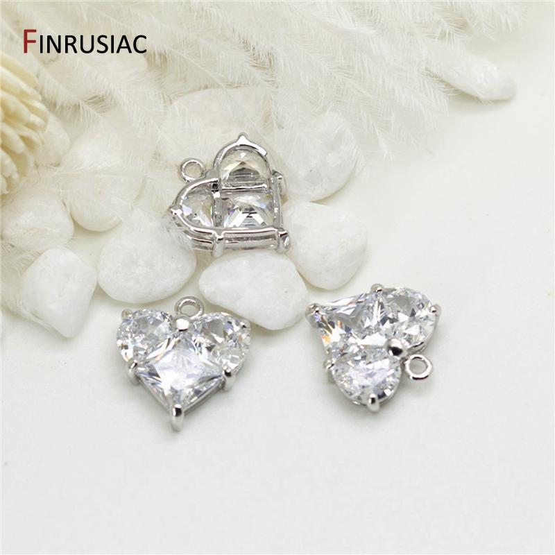 14K Gold Plated Brass Shiny Crystal Heart Pendant DIY Necklace Pendants Earrings Charms Jewelry Making Accessories