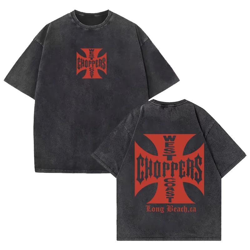 

Футболка Пол Вокер West Coast Choppers Винтажна прана Футболка Чоловіки Жінки Хіп-хоп стрітвеар Оверсайз коротка рукава Бавовняні футболки XXL синій