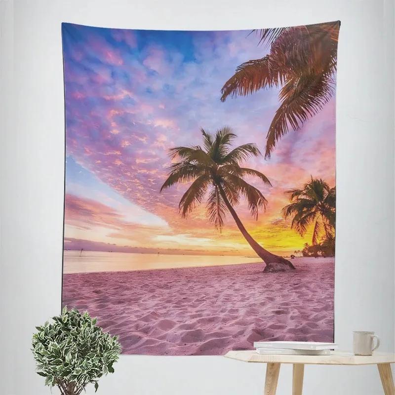 Tapeçaria decorativa tropical de coqueiros ao anoitecer, decoração de parede para casa, escritório, sala de estar