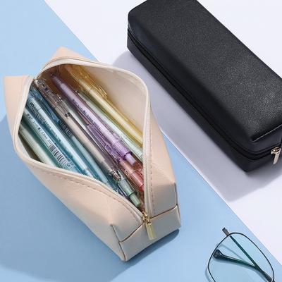 Pencil Case Faux Leather Pencil Pouch Organizer Small Zipper Pen Bag Multi-functional Cosmetic Makeup Bag for Work Travel