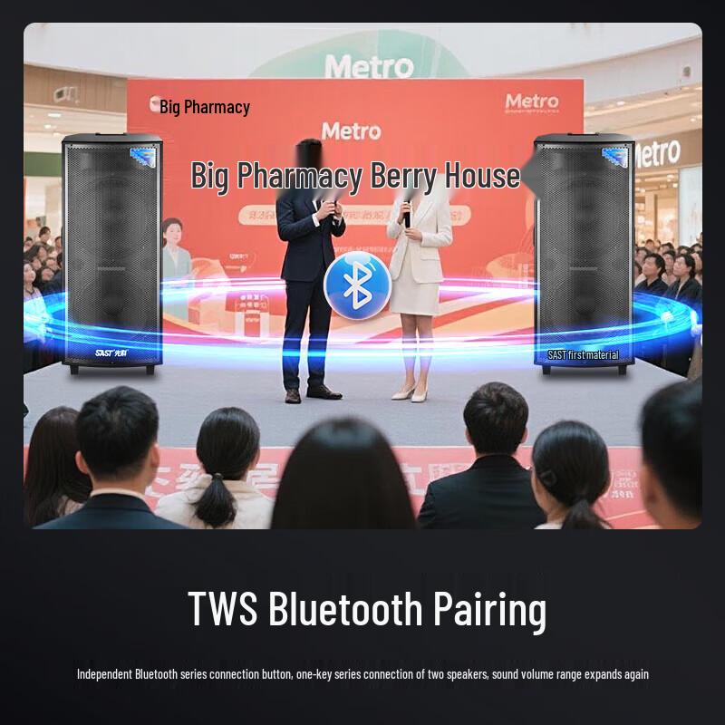 SAST Dual 15-inch Outdoor Bluetooth Speaker CN Plug (adapter Included)