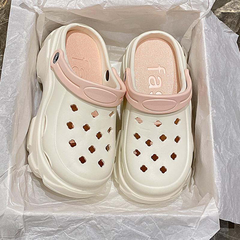 5154 solid color slippers women's 2025 new summer wear versatile thick-soled soft-soled heightening hole shoes women's slippers