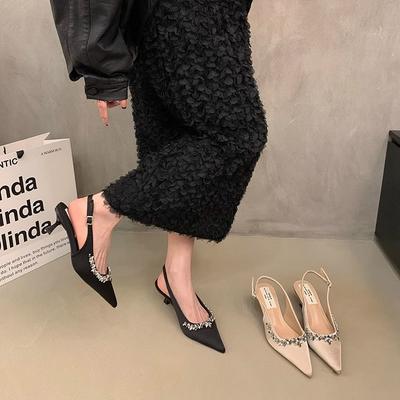 Evening Shoes French Temperament Rhinestone Single Shoes Pointed High Heels Early Spring New Bag Head Sandals with Skirt Fairy Shoes