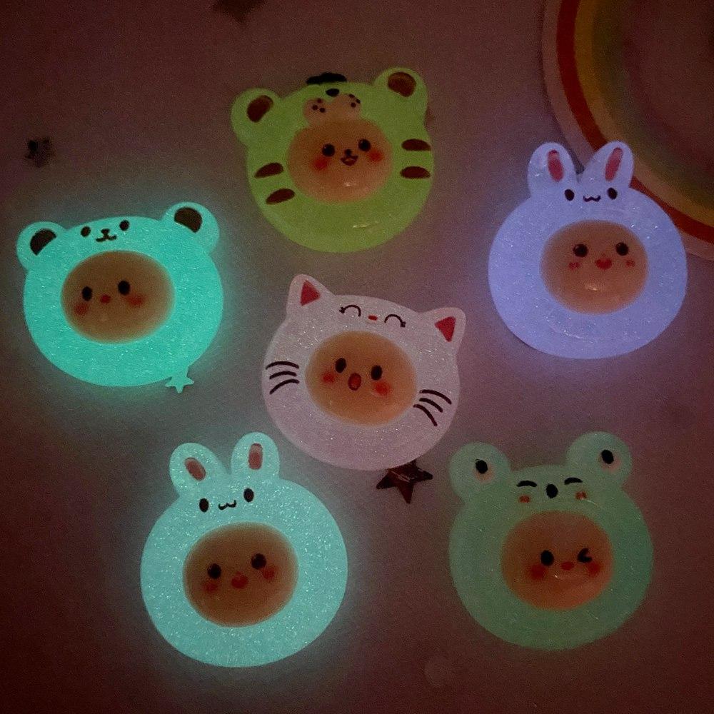 Resin Colorful Noctilucent Clear Candy Color Tiger Rabbit Cats Dog Flat back Cartoons Figurines 6PCS Scrapbooks DIY Decor Crafts