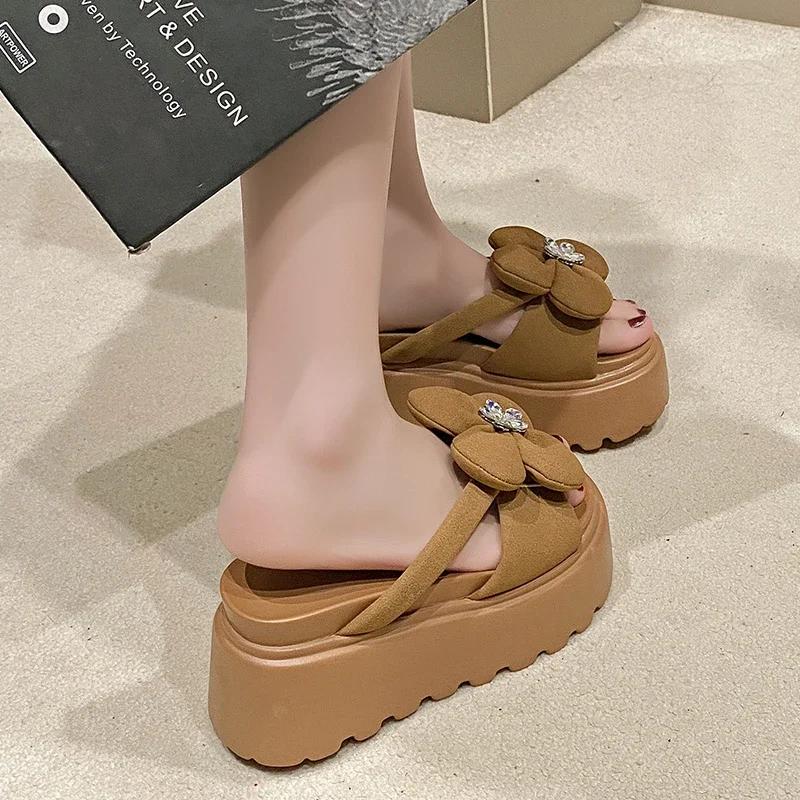 Mode 8CM Plattform Hausschuhe Sandalen Frau Bowknot Dicke Sohle Hausschuhe Frauen Chunky Flip-Flops Sommer Casual Strand Dias Zapatos Mujer