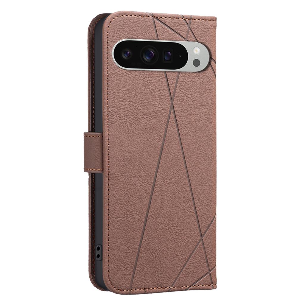 For Google Pixel 9 Pro XL Case BINFEN COLOR BF35 Geometry Imprinted Leather Phone Cover RFID Blocking Wallet Stand