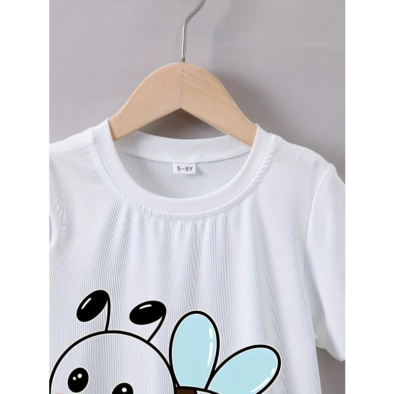 European Size Girls Summer Short-Sleeve Cartoon Bee Print T-Shirt