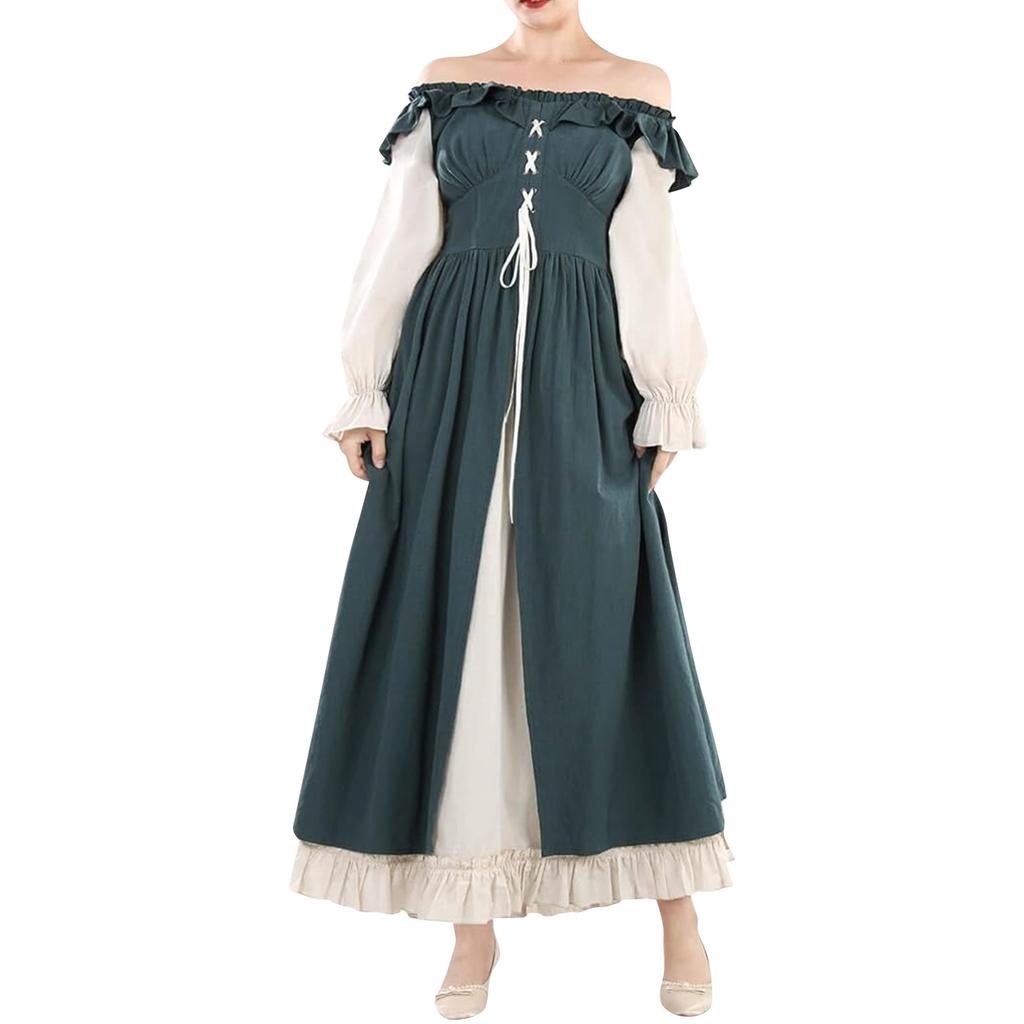 Damen-Vintage-Kleid mit Fliegenärmeln und elastischem Rücken