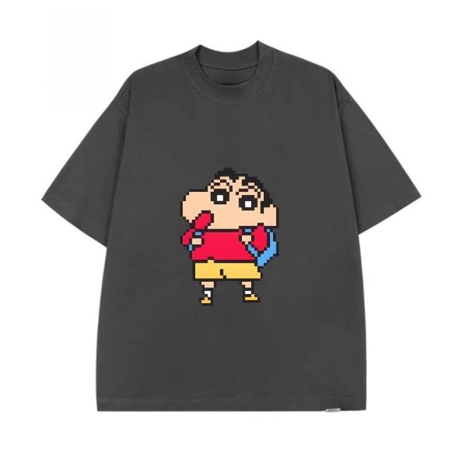 2026 Summer Comic Form Crayon Shinchan Image 100 Cotton Printed Oversize Casual Tshirt Adult Children Parentchild Top y2k