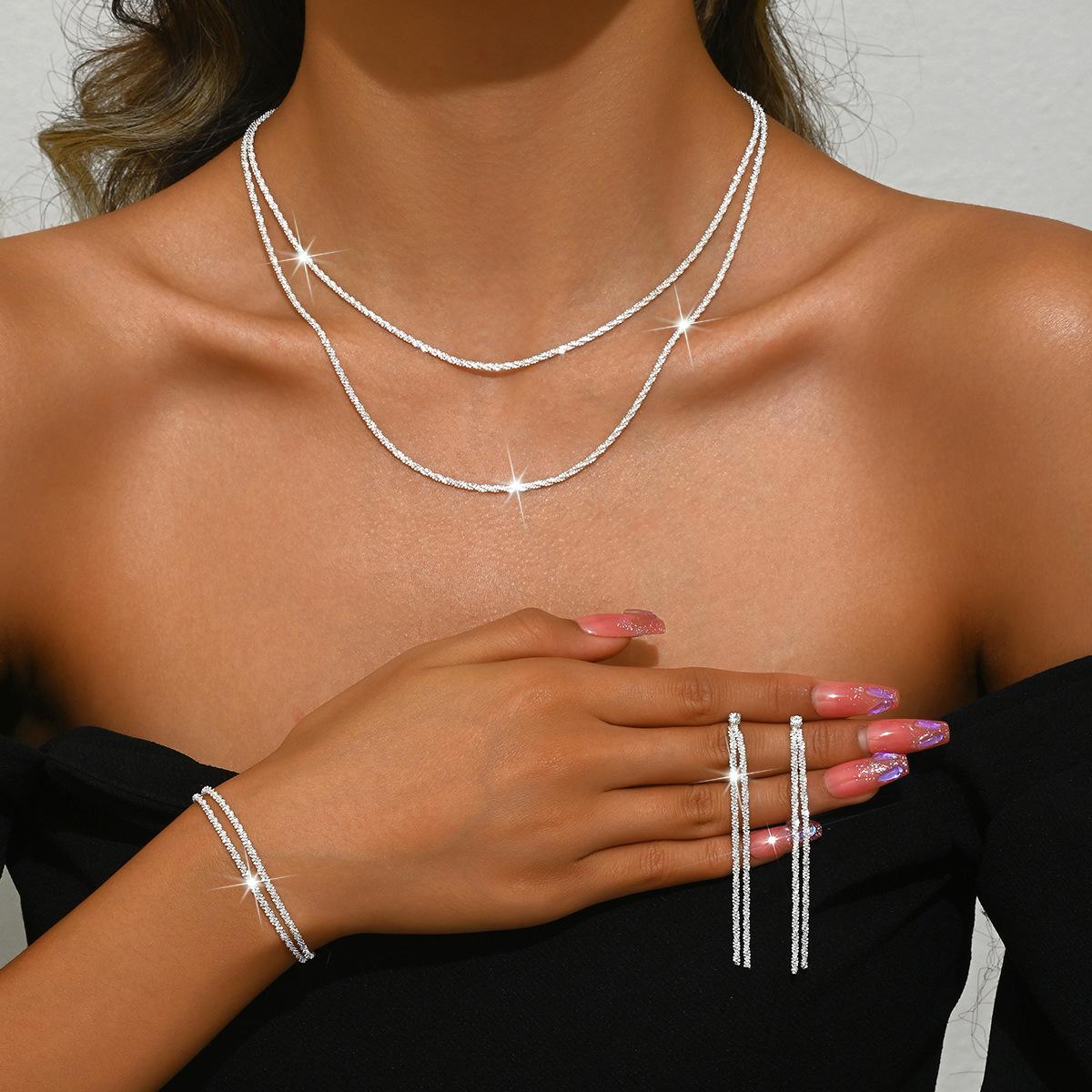 

925 Sterling Silver Sparkling Necklace Women s Light Luxury Niche Design Gypsy Collarbone Chain Plain Chain Silver Bare Chain Neck Chain