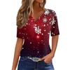 Women's T Shirt Christmas Print Button Short Sleeve Daily Weekend Fashion Basic V- Neck Regular Top