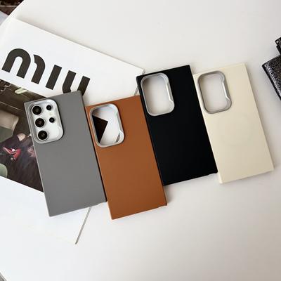 For Magsafe Magnetic Solid Color Phone Case for Samsung S25 S24 S22 Ultra Plus S23 S21 S20 Fe Leather Texture Square Shockproof Slim Tpu Soft Cover