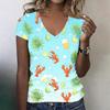 Womens Casual V Neck T Shirt Lightweight Short Sleeve Lobster Print Top Soft Fabric Summer Blouse