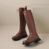 Krazing Pot Cow Split Skin Autumn Winter Shoes Concise Thick Heels Size 41 Thigh High Boots Keep Warm Round Toe Slip On Retro Knee Boots
