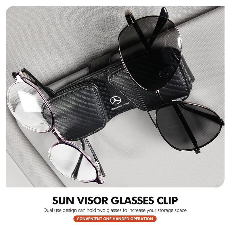 CRS1 Leather Car Sun Visor Glasses Case Card Ticket Pen Buckle Clip For Mercedes Benz CLK GLC W212 C200 C300 W203 W204 W205 W169 W176