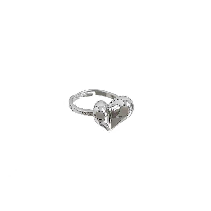 Glossy 3D Heart Ring for Women - Adjustable Open Band, Stylish Summer Fashion