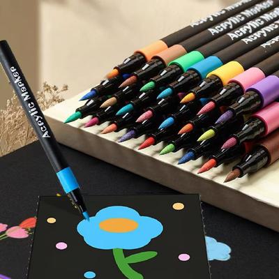 12/24/36pcs Soft Brush Tip Acrylic Marker Pens Vibrant Colors No Bleed Paint Markers for Canvas Rock Glass Fabric DIY Crafts