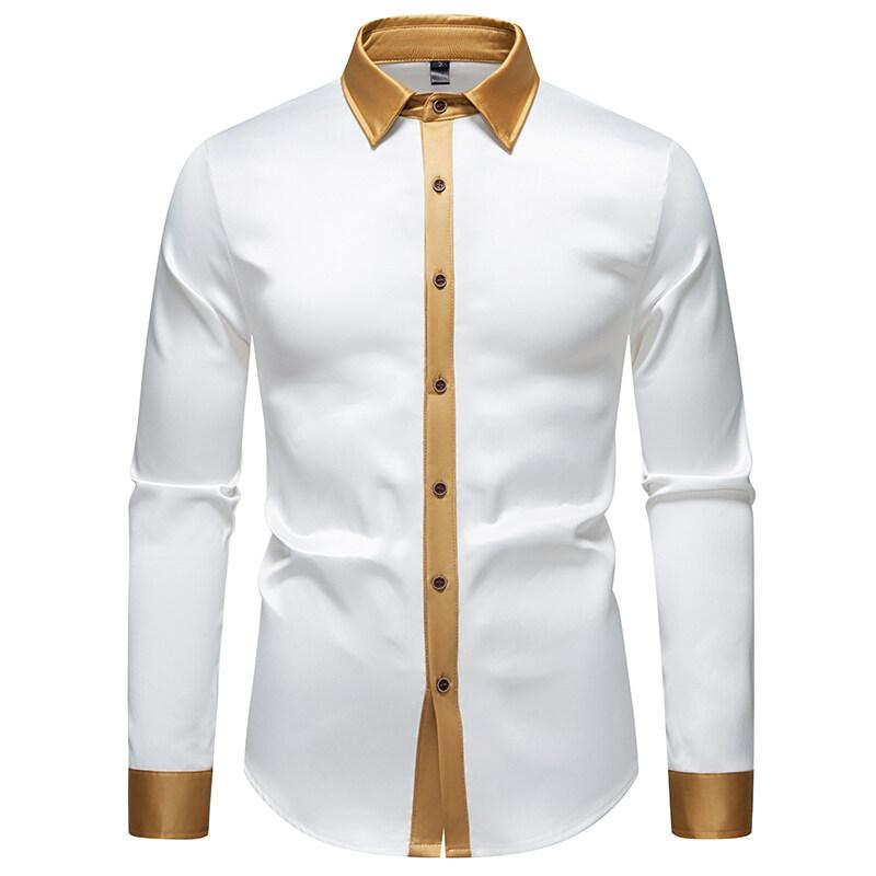 Men's Color Matching Long-sleeved Shirt Banquet Performance Shirt