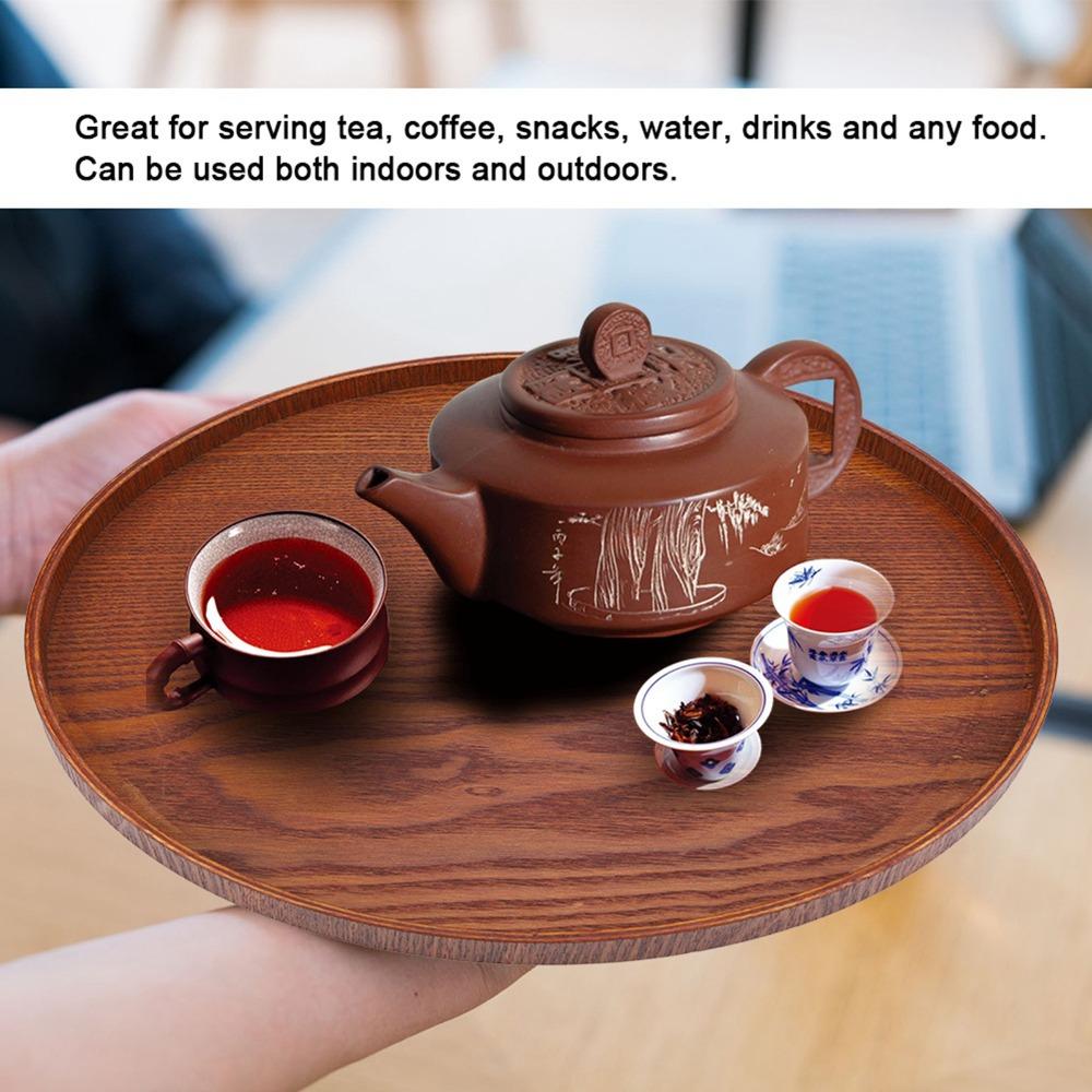 Round Shape Wooden Plate Brown Tea Tray Coffee Serving Wood Serving Tray  Home Kitchen