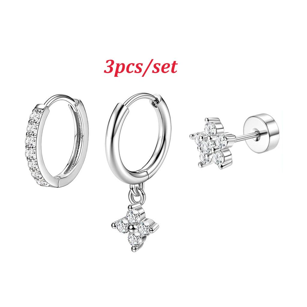 Bobisty 3Pcs Stainless Steel Earrings for Women Stud Hoop Earring Sets Hypoallergenic Cartilage Earring for Multiple Piercings
