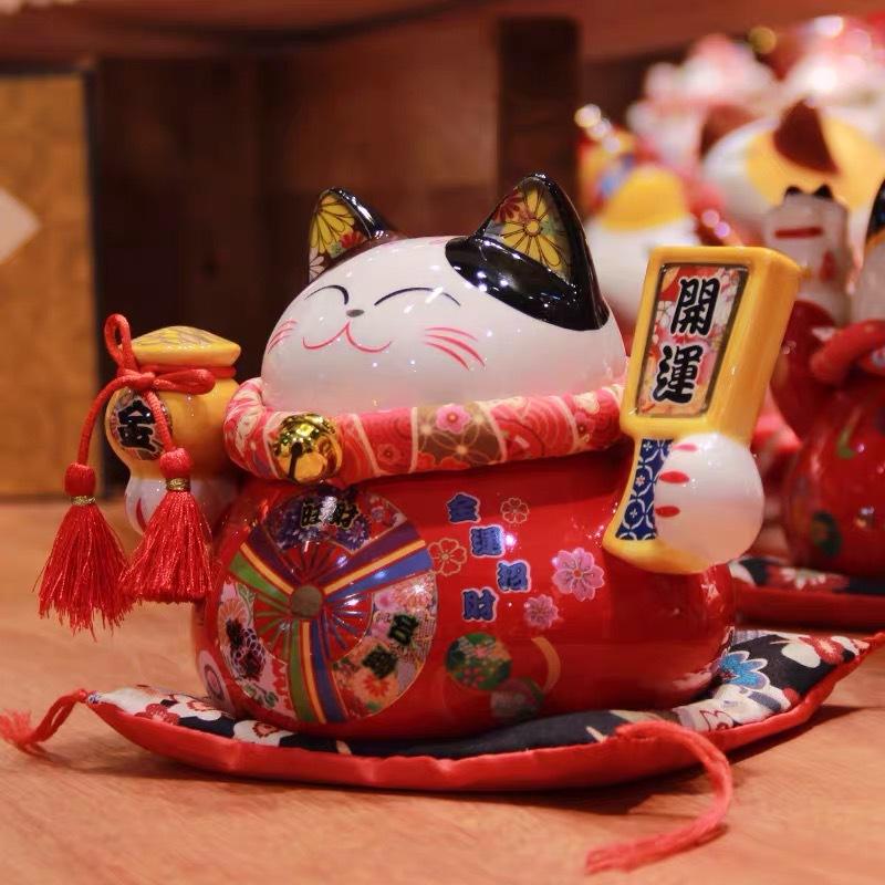 6.6 Inch Ceramic Maneki Neko Coin Bank Lucky Fortune Cat Money Box Home Decorative Ornament Centerpiece