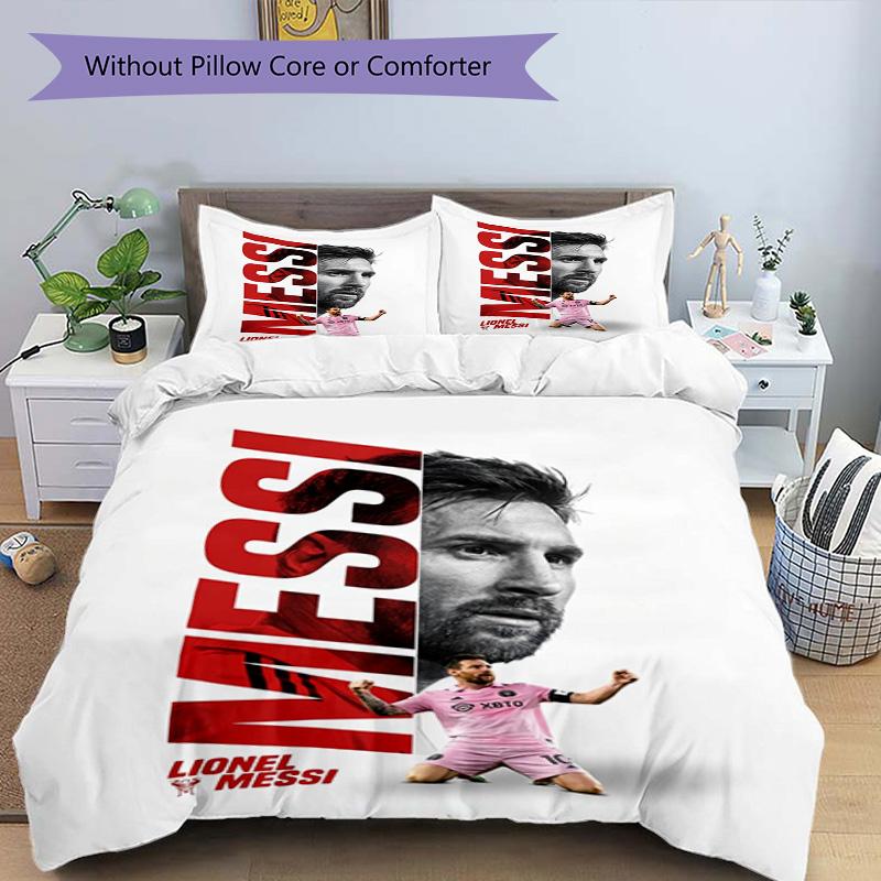 Lionel Messi Football Legend Bedding Set,Breathable Bed Linen for Guest Room Decoration,Festival Gift for Fans,All Season Duvet Cover with Pillowcases