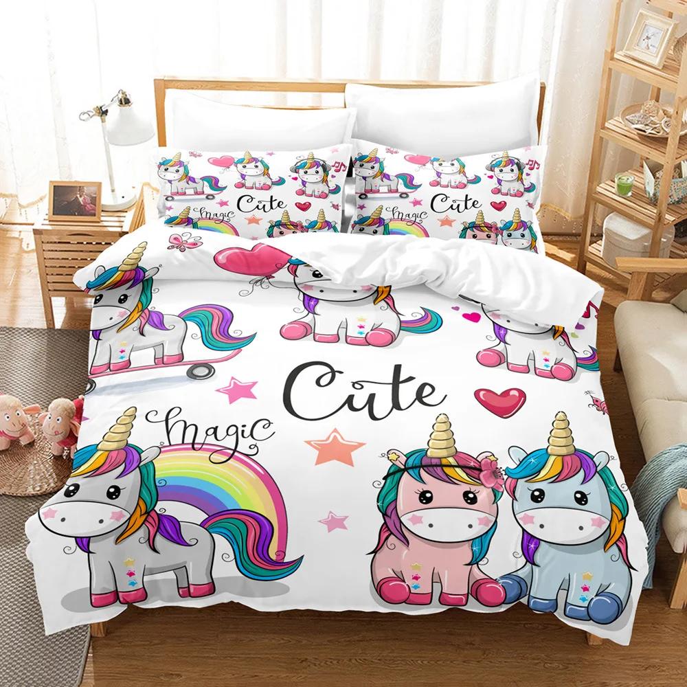 

Dreamy Cartoon Cute Bedding Duvet Cover Set Full Size Comforter Sets Pink Princess Unicorn Home Bed Cover Set For Kid Bedclothes EU single(135x200cm)