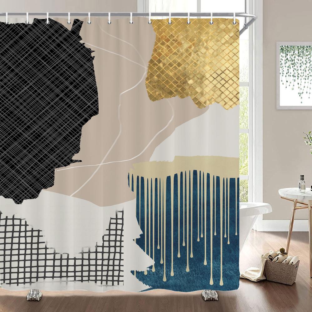 Nordic Style Abstract Art Boho Shower Curtain Waterproof Polyester Bath Curtain Morandi Color Block Curtain Bathroom Decor