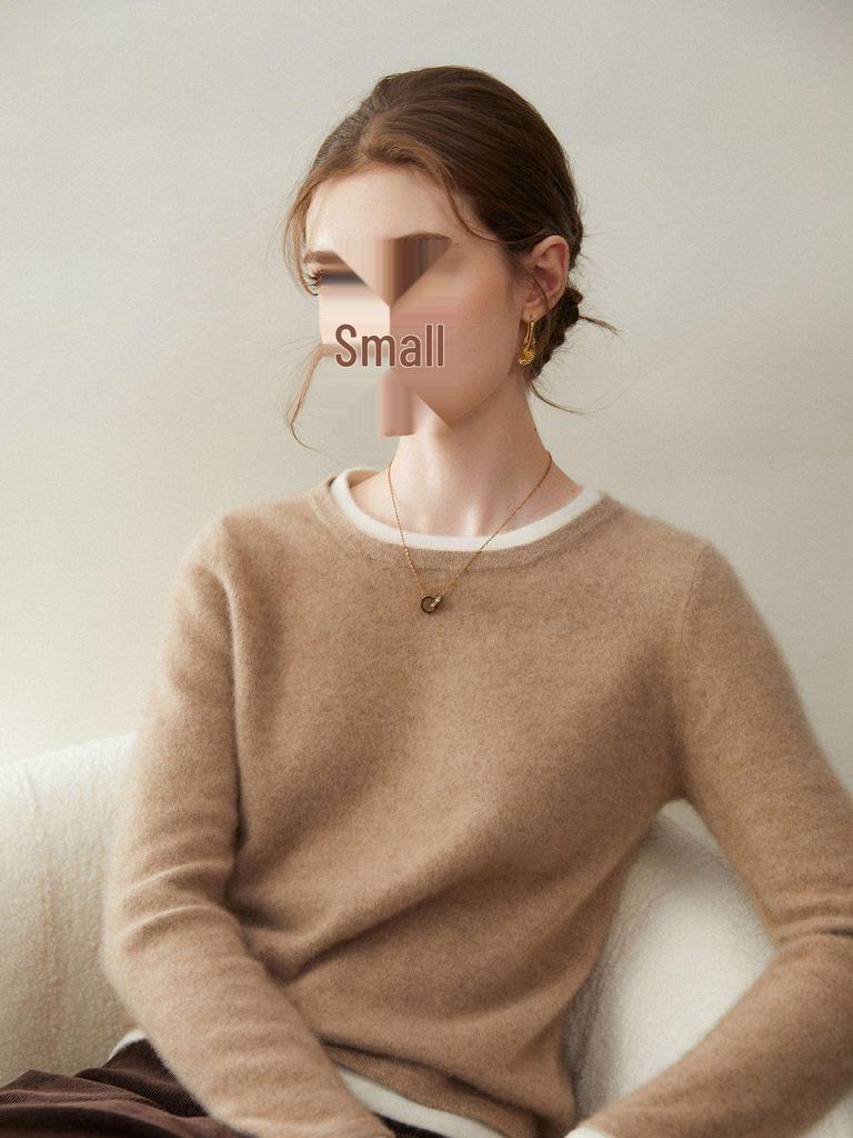 Women's 100% Cashmere Round Neck Two-Piece Style Sweater – Soft, Slimming, and Versatile Knitted Layer