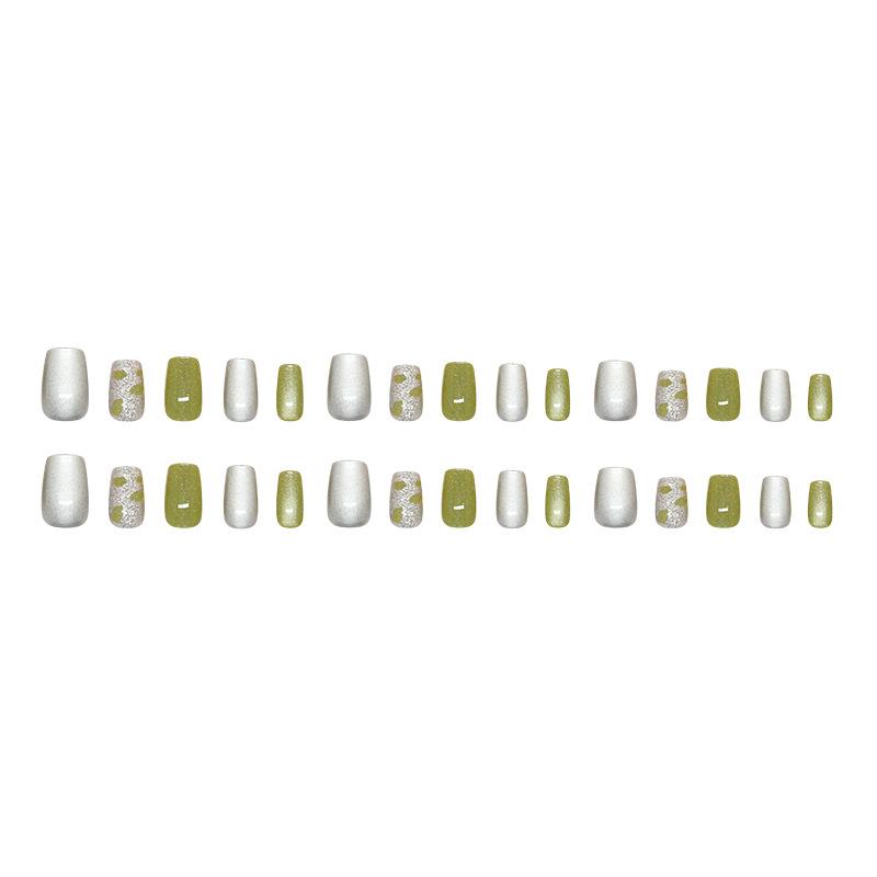 Clear green fragments fine flash quicksand cat eye fashionable white ins wind manicure patch removable 30 pieces
