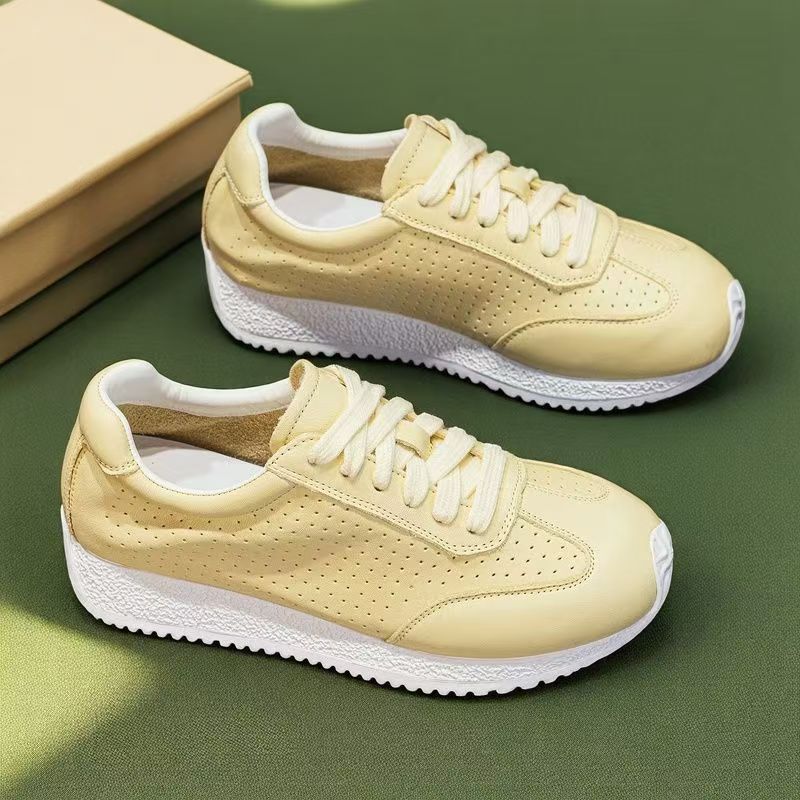 Soft leather thick-soled little white shoes for women's 2025 summer new fashionable versatile breathable sports casual height-increasing single shoes