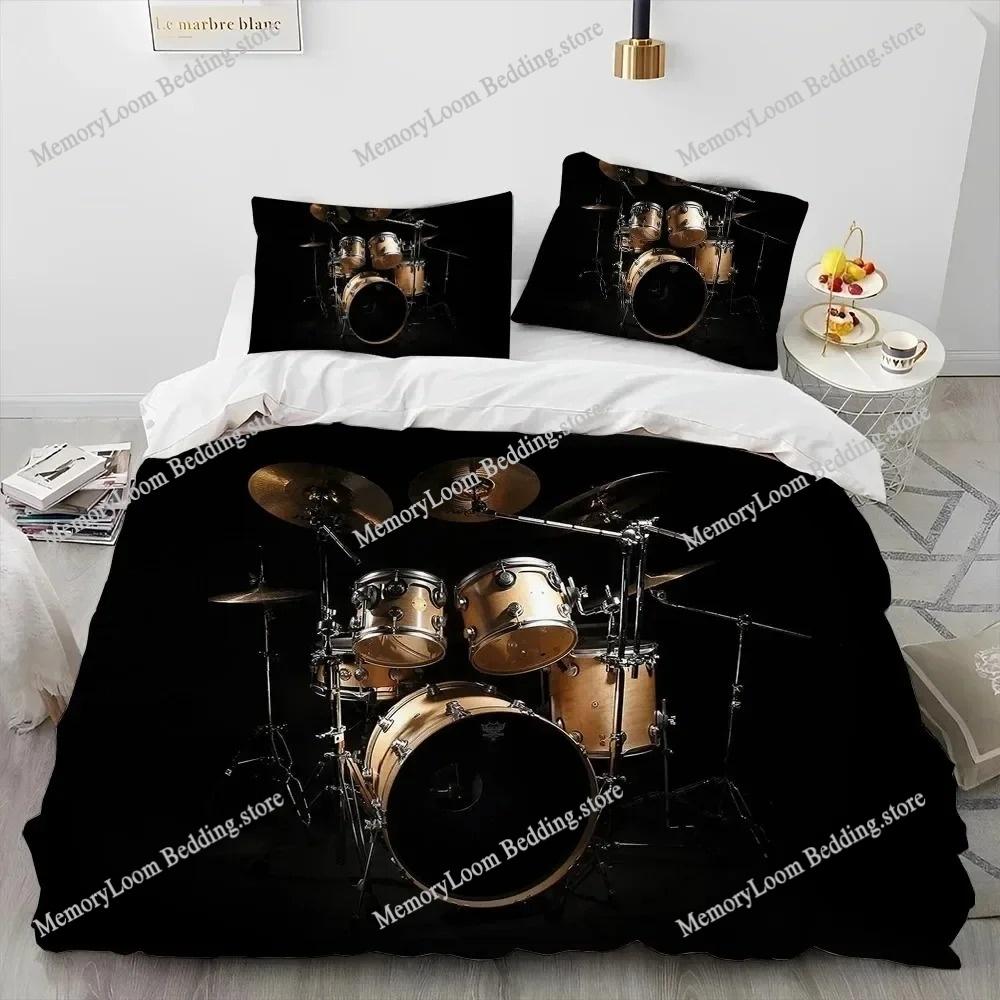 Art Style Unique Drum Kit Music Instruments Guitar Bedding Set Queen/King Size Duvet Cover Comforter Soft Bed Sheet Set Decor