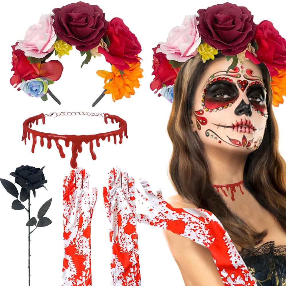 

Набір з 4 предметів, костюм для вечірки на Хелловін, набір аксесуарів для костюмів на Хелловін, квітка троянди для жінок TFG170-5