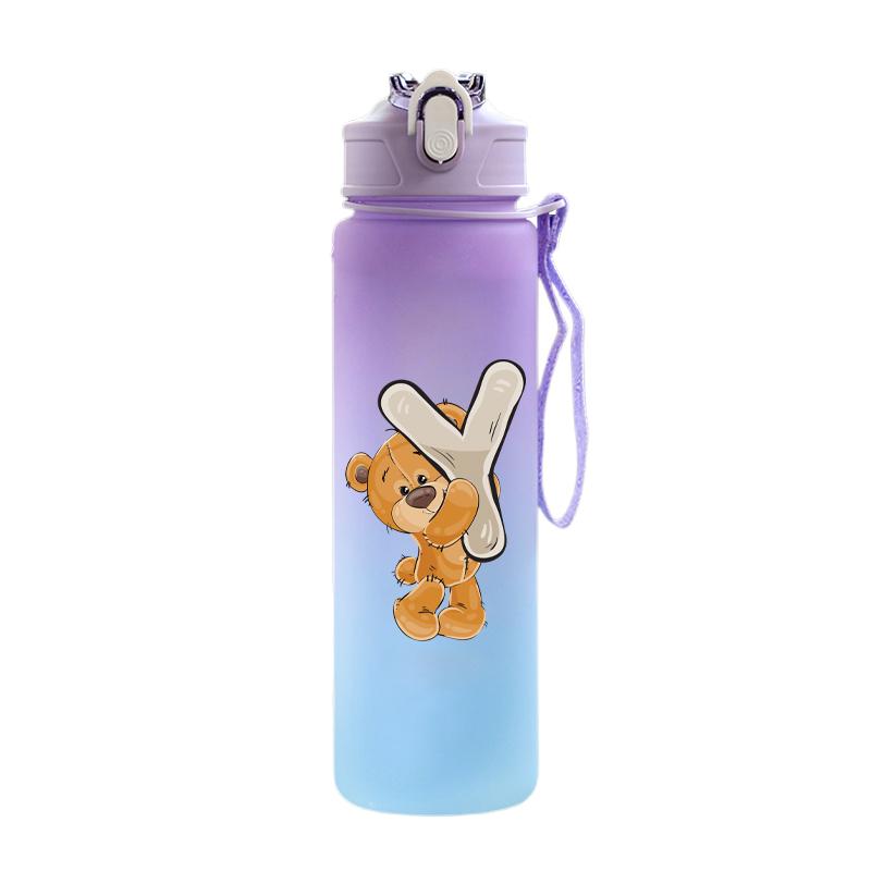 Cartoon Letter Printed Lovely A-Z 750ml Water Bottle Large Capacity Drinking Cup Portable Outdoor Sports Water Cup Children Gift