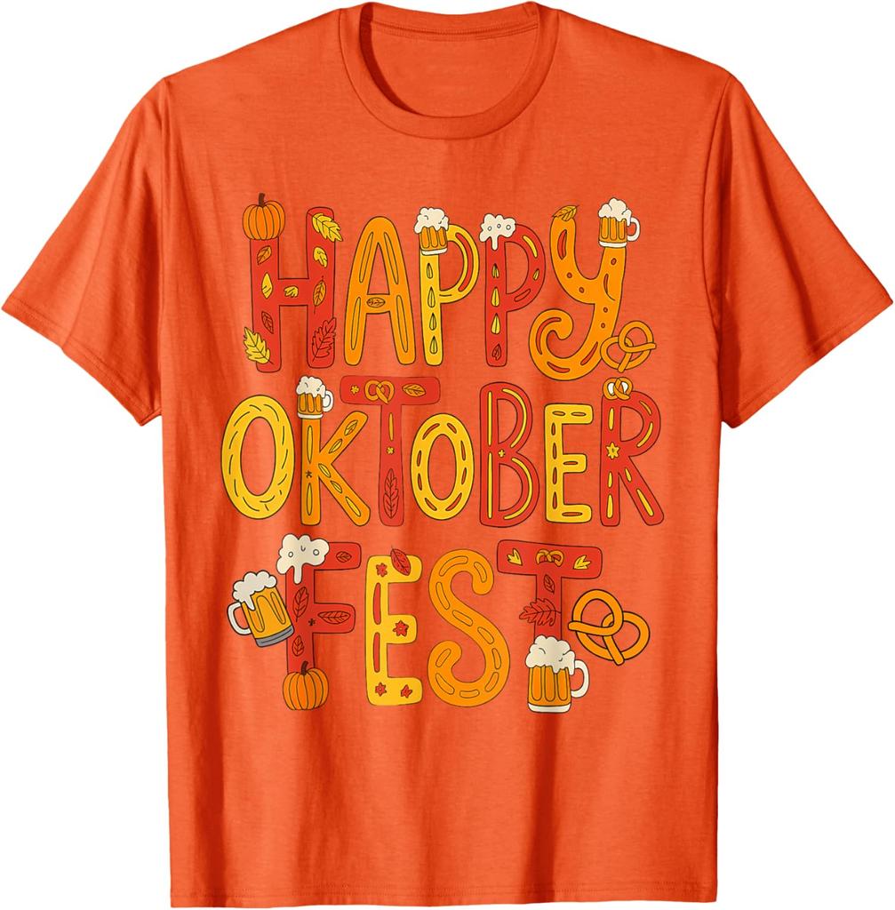 Glückliches Oktoberfest Bier Brezel Kürbis Festlich Herren Damen T-Shirt Mode Lässig Baumwolle Grafik T-Shirts Streetwear Oberteile T-Shirt