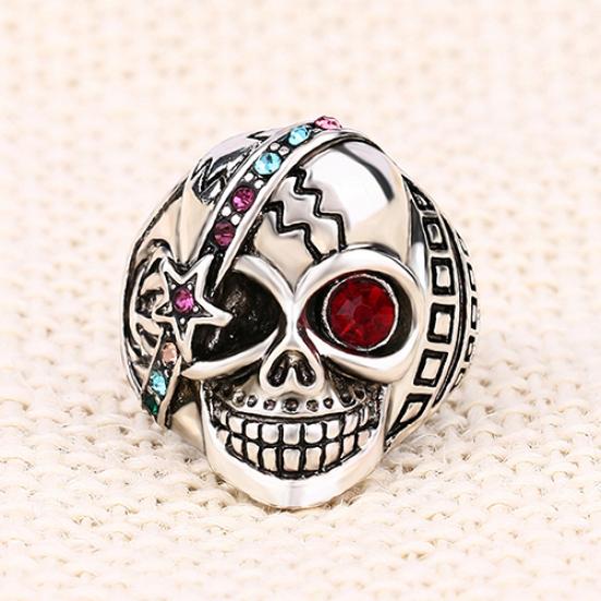 Unisex Punk Style Skull Star Rhinestone Inlaid Lover's Gift Ring Jewelry