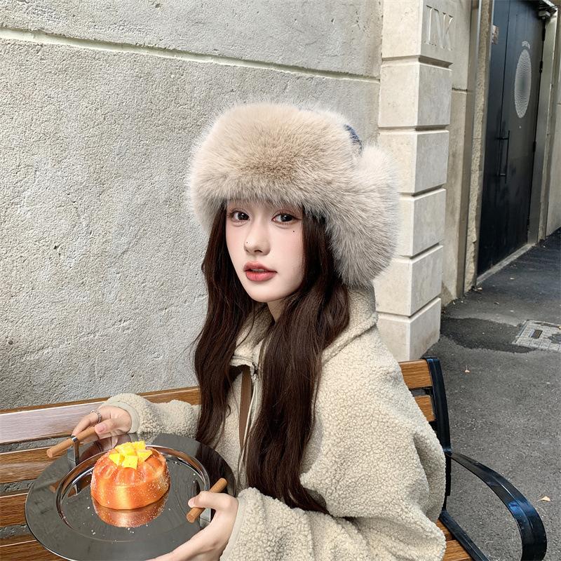 Chapeau d'hiver épais en polaire pour femmes, protection contre le froid et chaleur, protection des oreilles, chapeau en laine avec pompon, style ethnique, couleur, chapeau tricoté