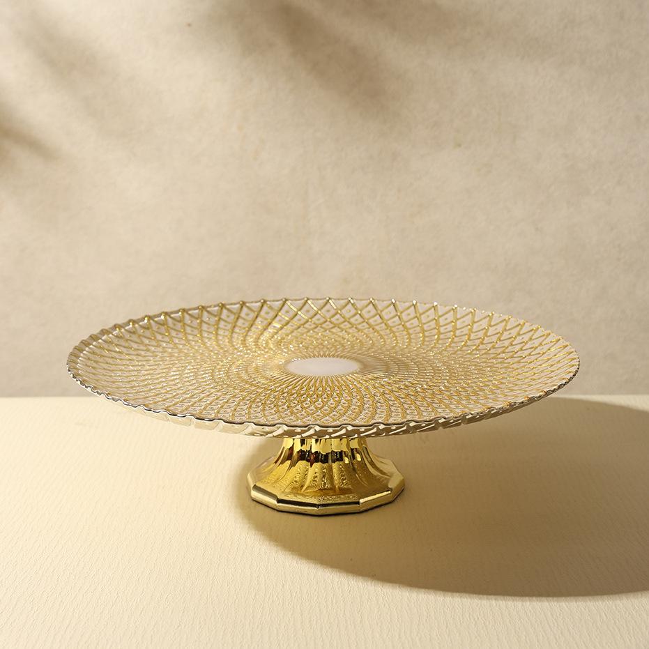 

Европейский легкий роскошный стеклянный поднос для фруктов на высоких ножках для гостиной, гальванизированный поднос для конфет, большой круглый поднос для фруктов 27cm