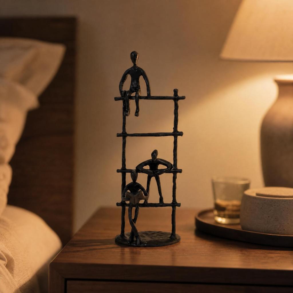 Ladder Frame Figurine with Reading Figure Sculptural for Study
