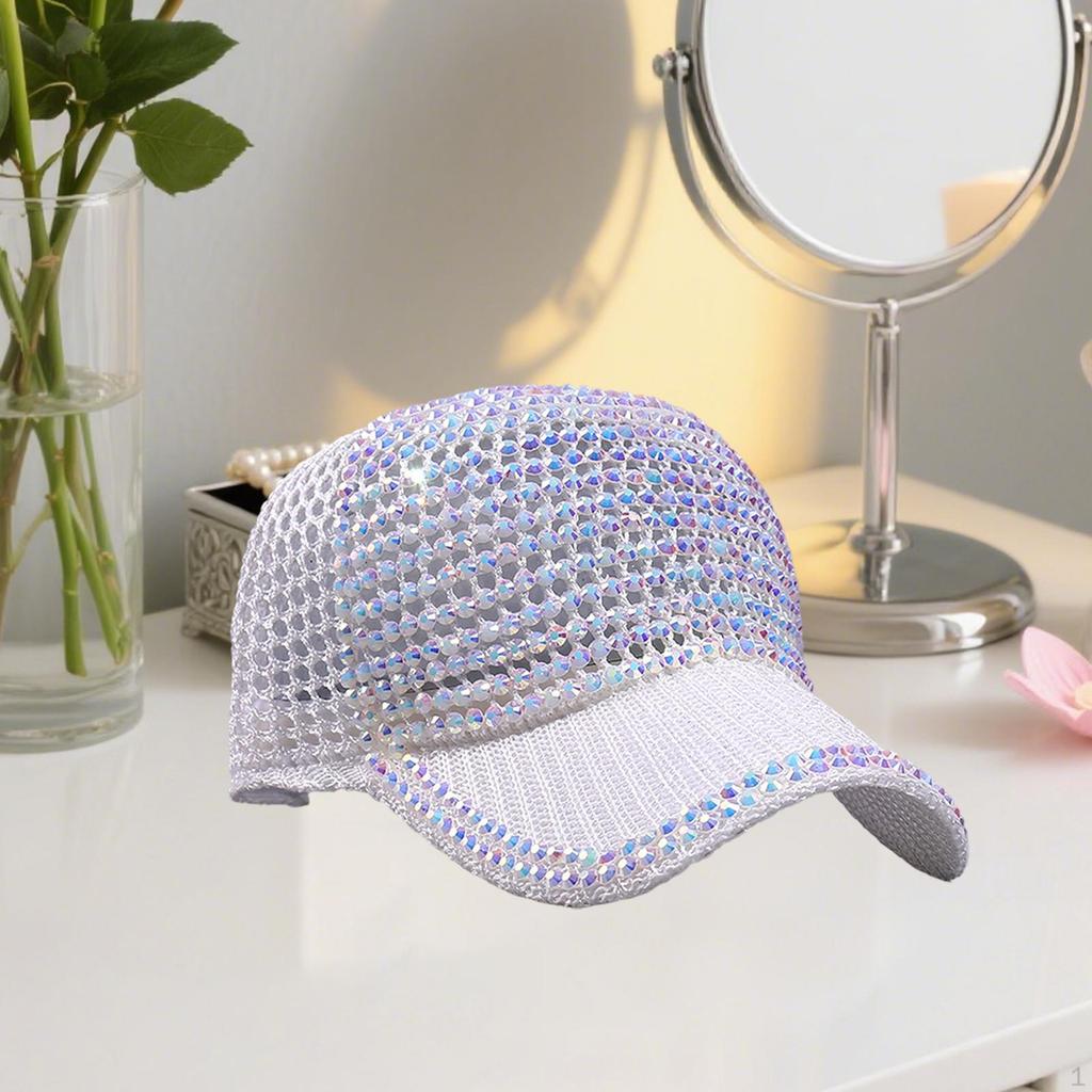 Mesh Rhinestone Baseball Cap Breathable Duckbill Adjustable Summer Beach Sun Hat Protection