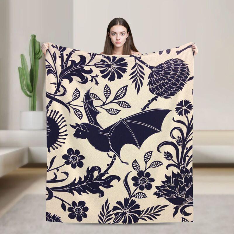 Halloween Bat Flower Throw Blanket Ultra Soft Cozy Warm Fleece Blankets Portable Lightweight Flannel Blanket for Bed Sofa