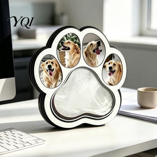 Pet Memorial Desk Decor Wooden Paw?Shaped Picture Frame, Keepsake Photo Frame with Fur Storage Compartment, Loss Remembrance Tabletop Ornament